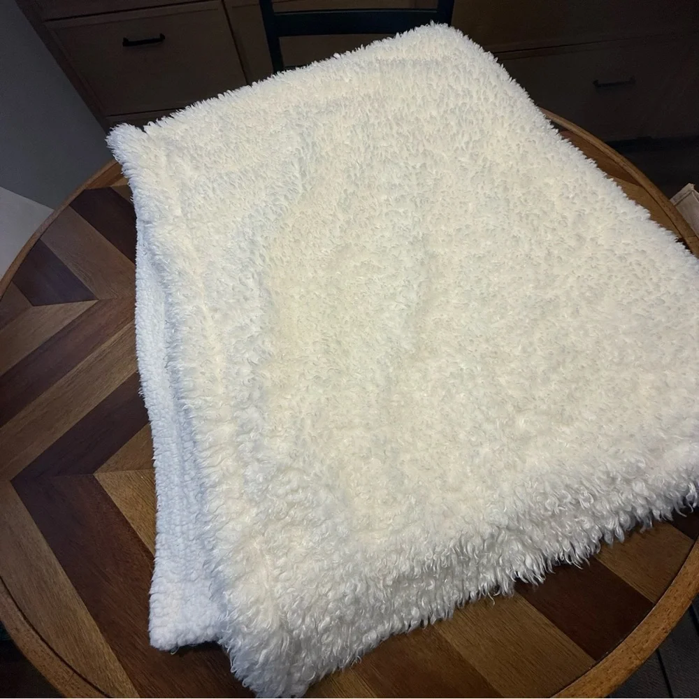 Pottery Barn Cream Cozy Teddy Faux Fur Throw Blanket